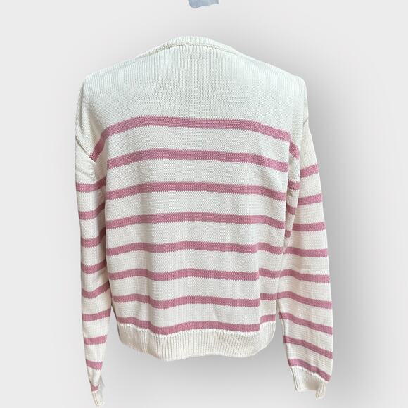 KULE Striped Organic Cotton Sweater Pink White Long Sleeve Size Large - Picture 4 of 9